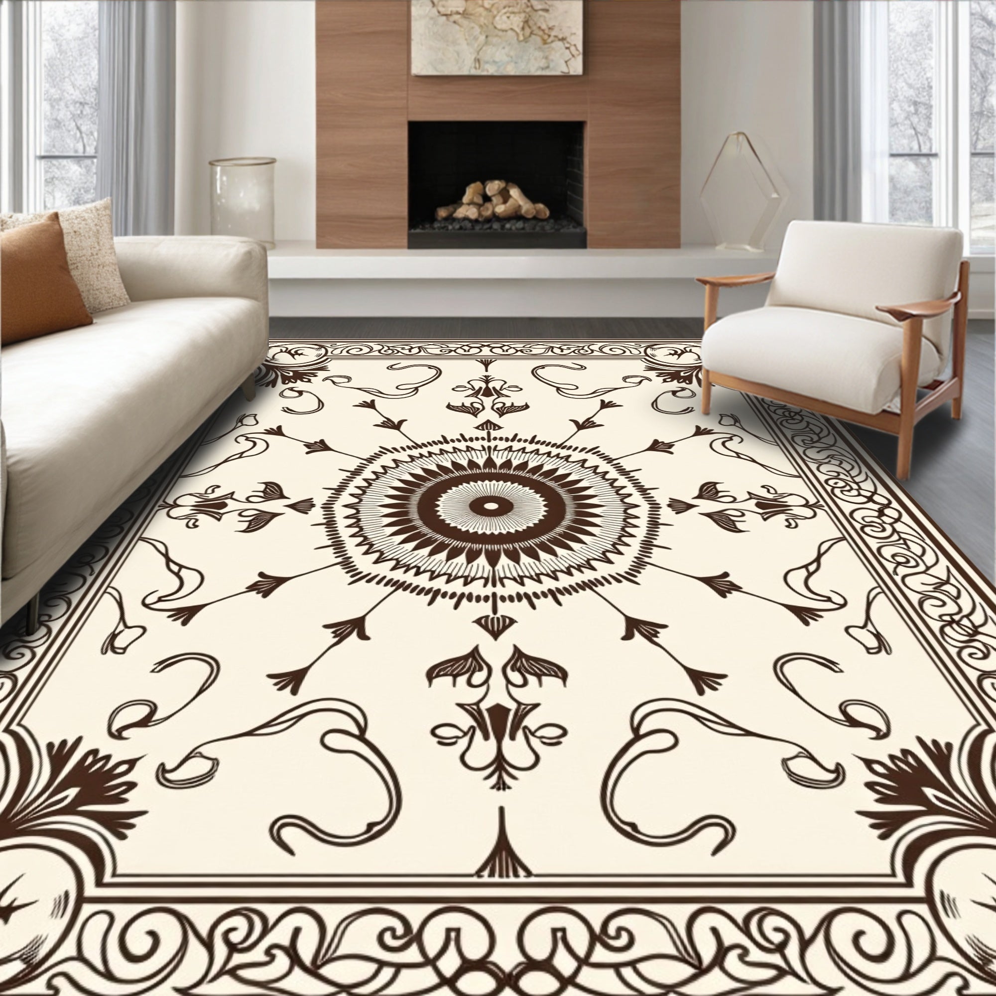 Ornate Floral Sunburst Frame Design Rug