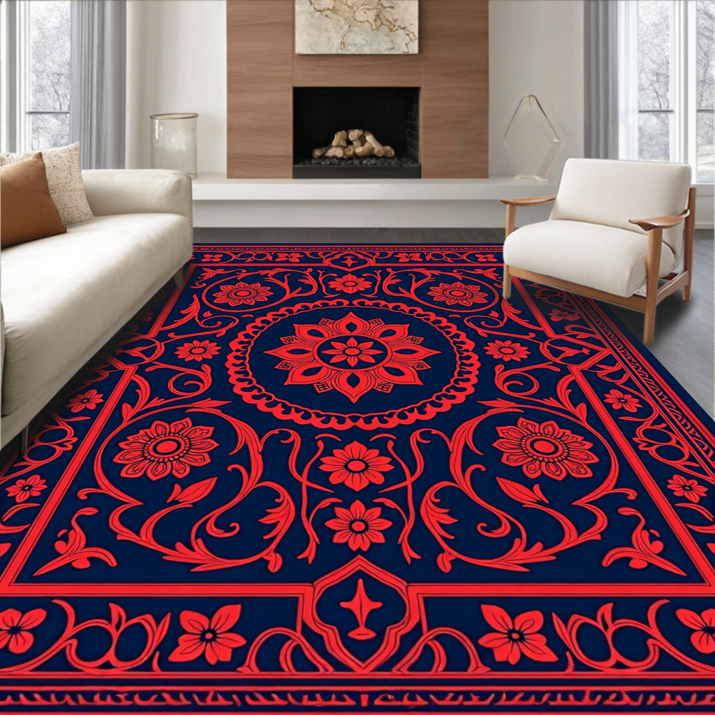 Red Floral Vintage Patterned Rug