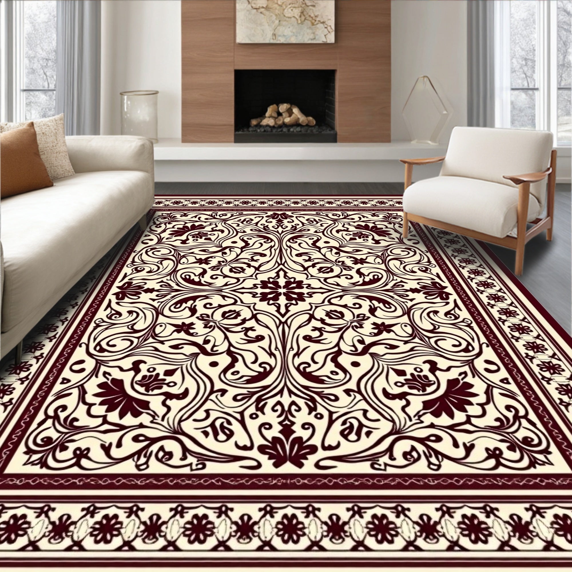 Elegant Floral Scrollwork Pattern Rug