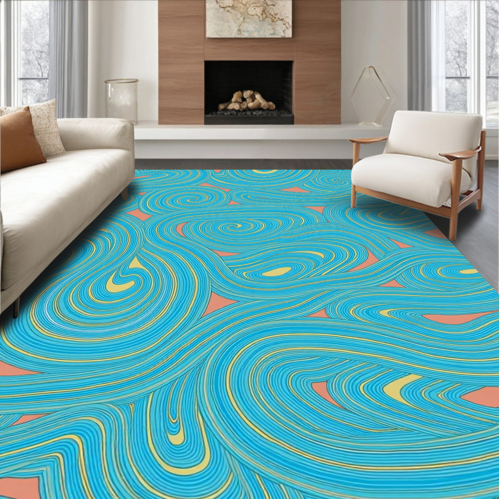 Aqua Swirls Waves Pattern Rug