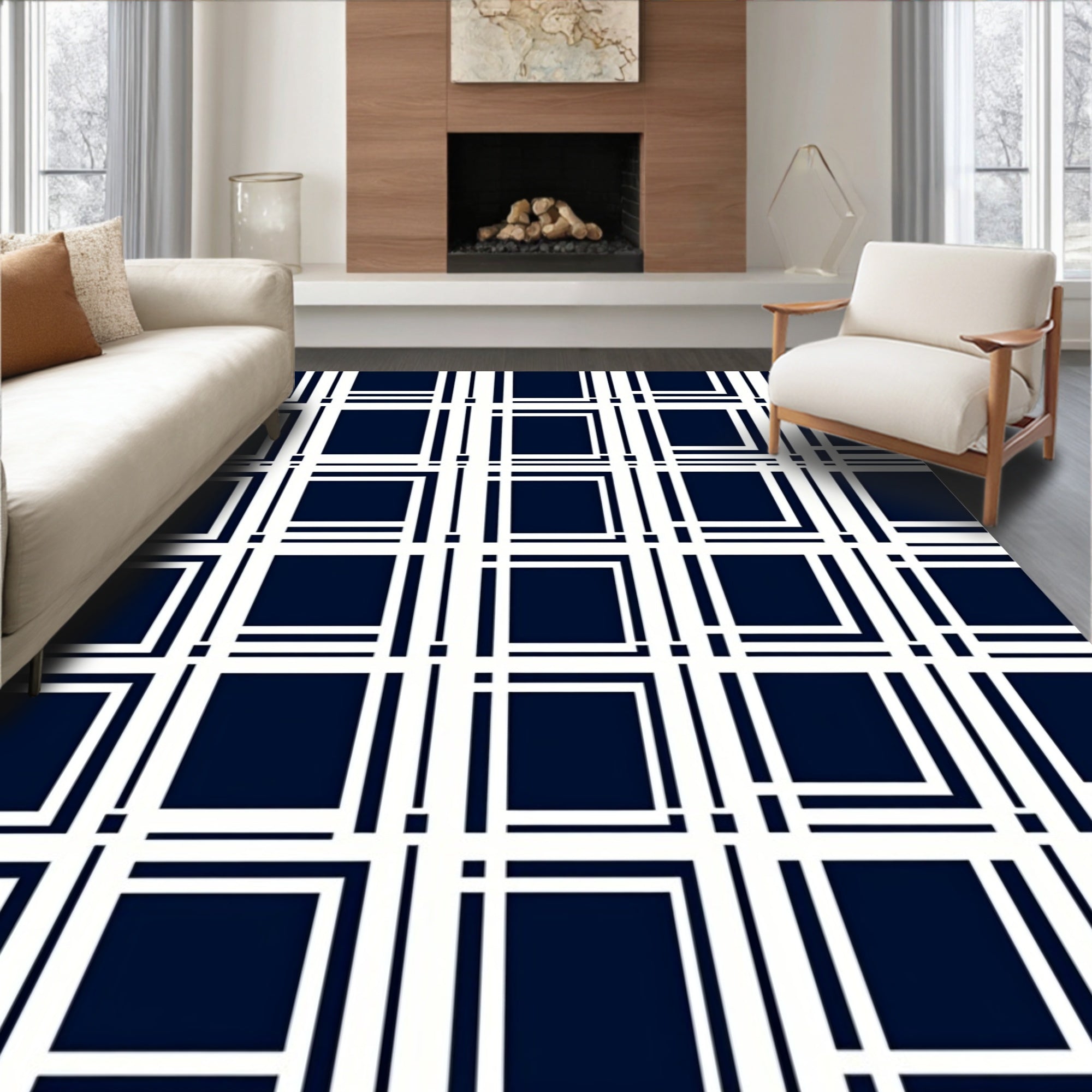 Bold Abstract Grid Pattern Rug