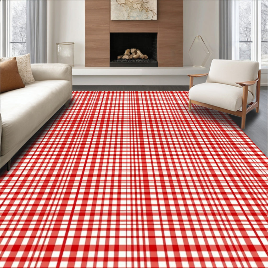Classic Red White Plaid Tartan Rug