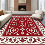 Classic Floral Border Red Cream Rug