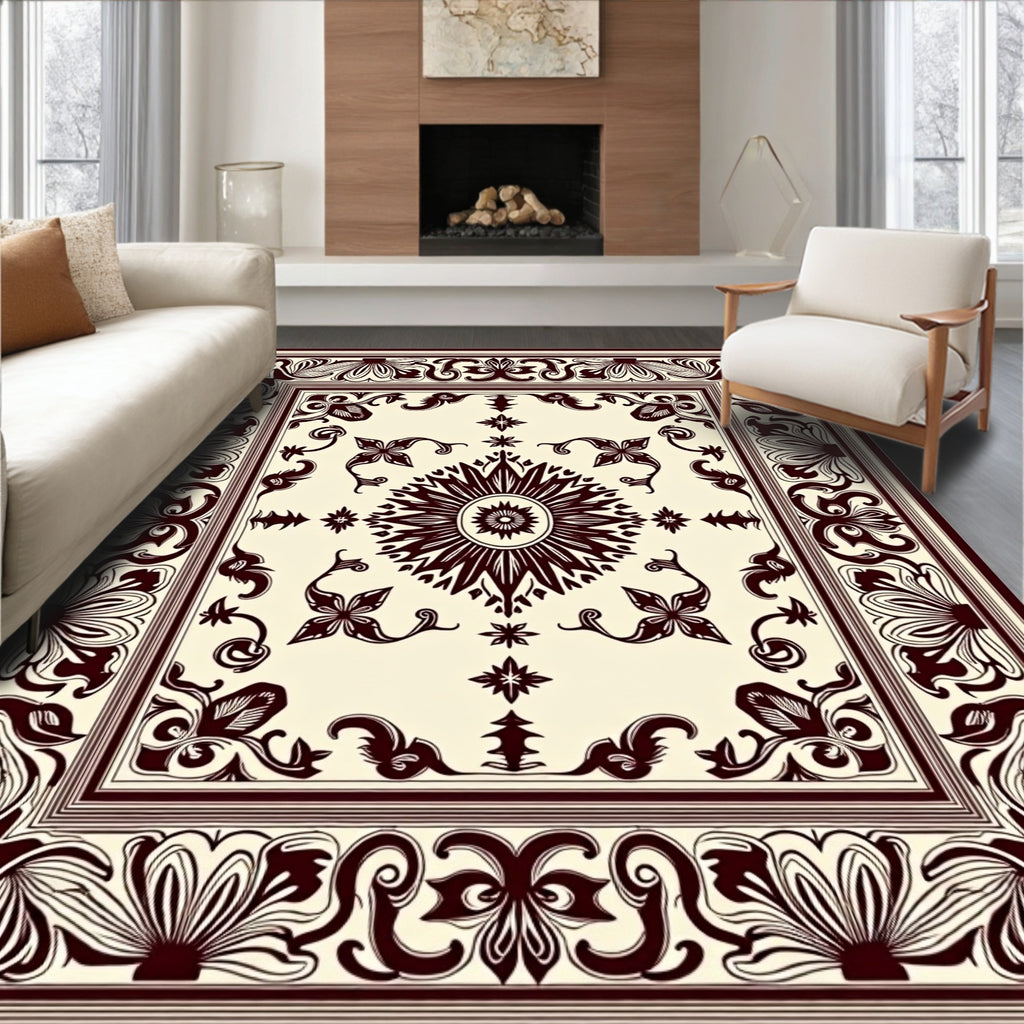Ornate Floral Border With Central Sunburst Rug