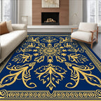 Navy Golden Floral Medallion Rug