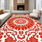Red Floral Medallion Repeating Pattern Rug