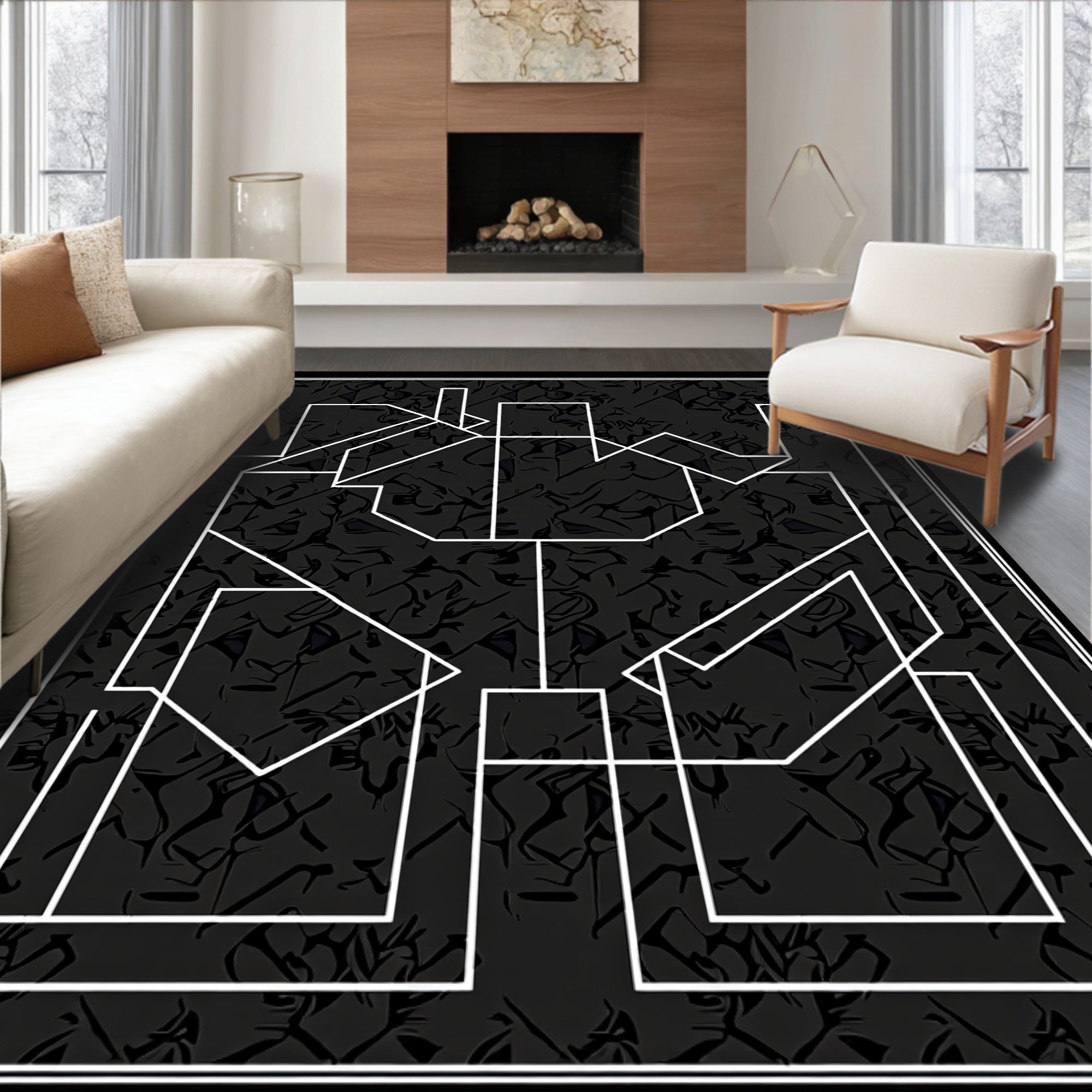 Monochromatic Abstract Geometric Design Rug