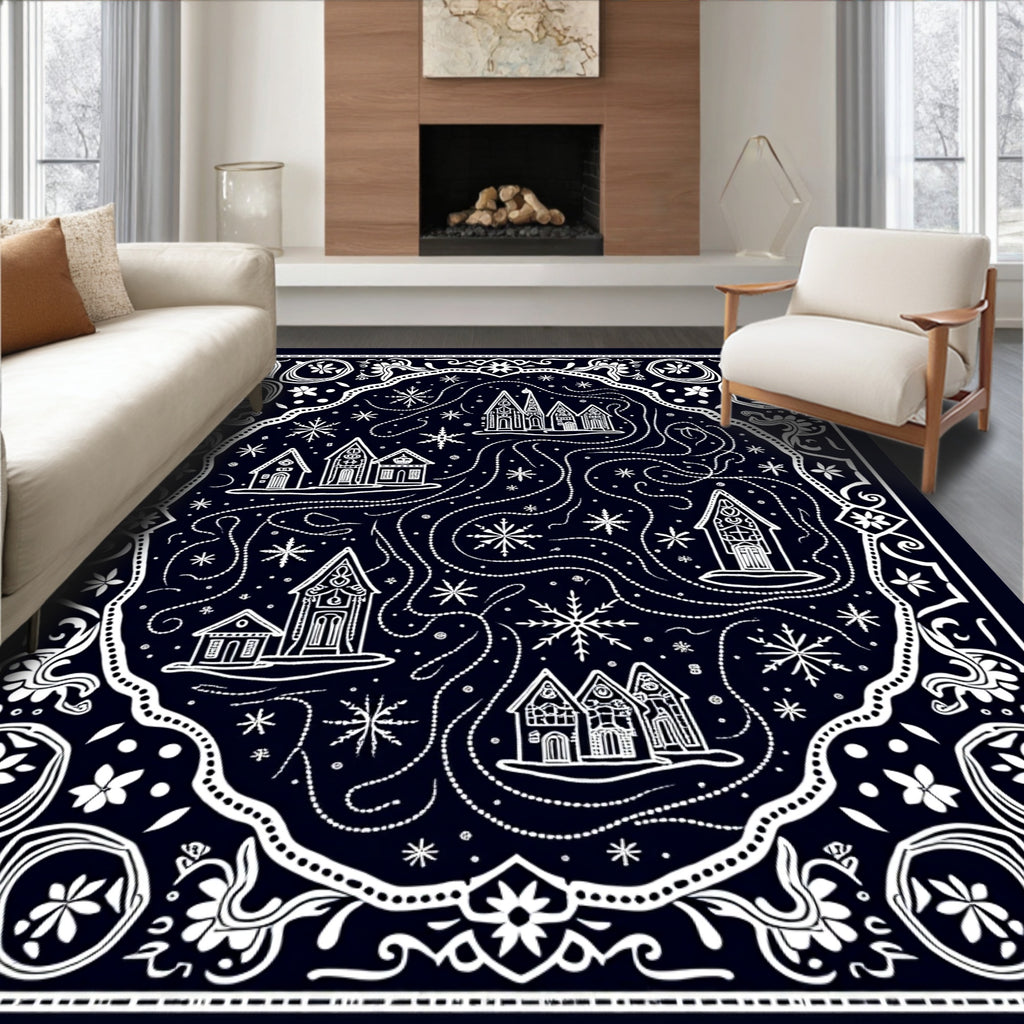 Whimsical White Village Snowflake Rug