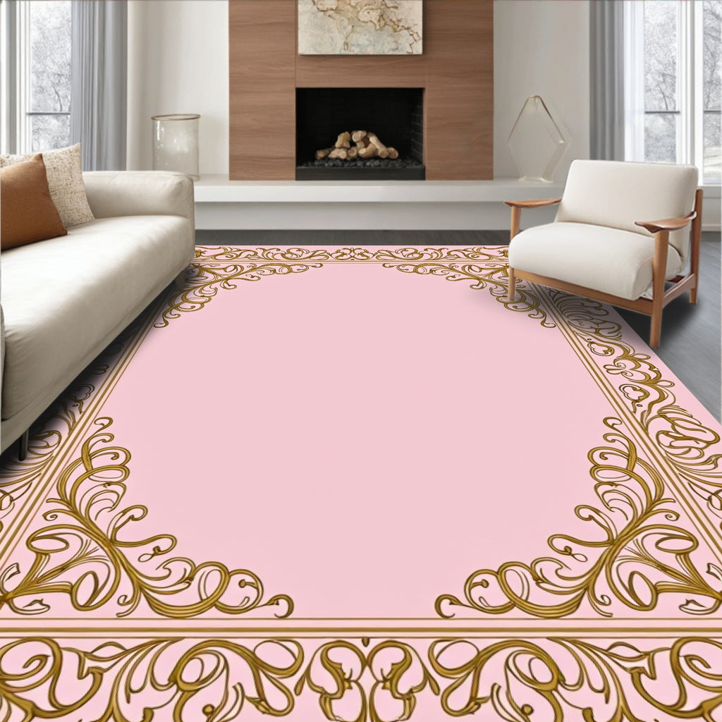 Ornate Golden Filigree Floral Frame Rug