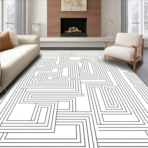 Abstract Maze Geometric Line Art Design Rug