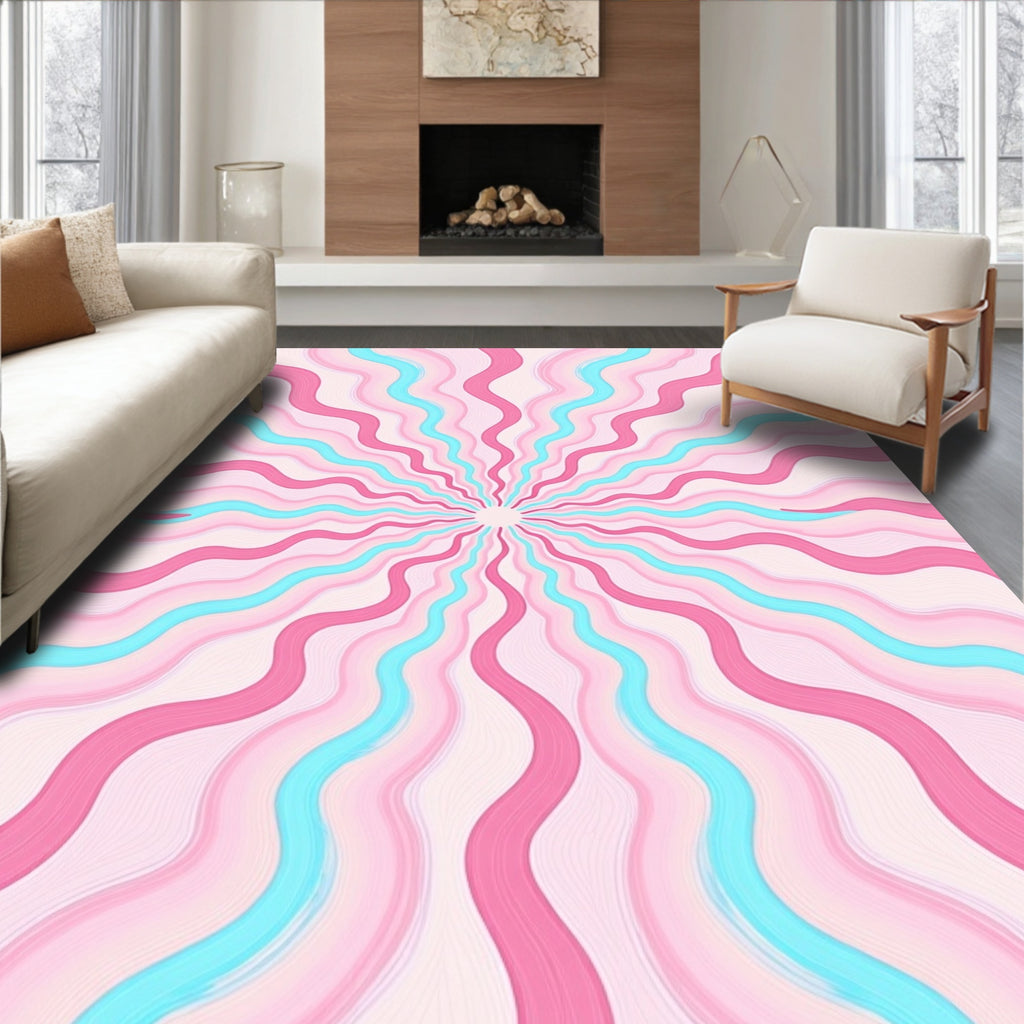 Pink Aqua Swirl Sunburst Pattern Rug