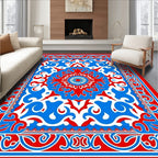 Bold Red Blue Ornate Floral Pattern Rug