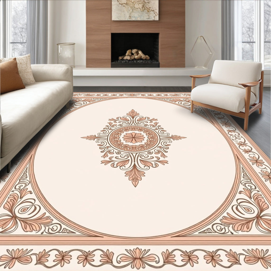 Elegant Floral Scroll Oval Rug