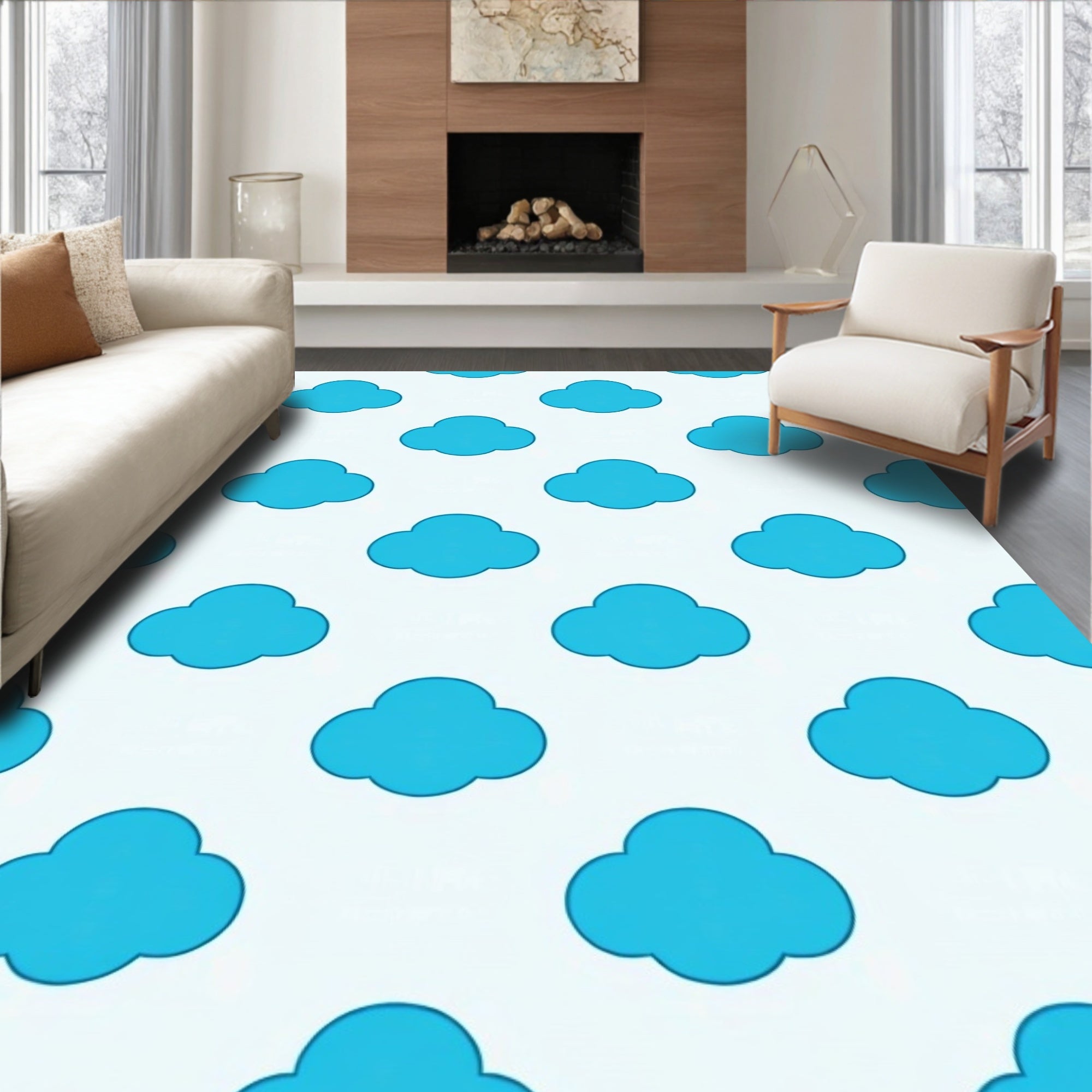 Charming Blue Cloud Pattern Rug