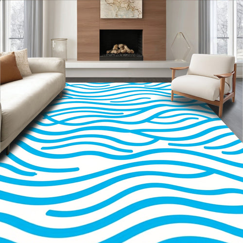 Abstract Blue Wavy Lines Rug