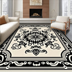 Ornate Black Ivory Symmetry Mandala Rug