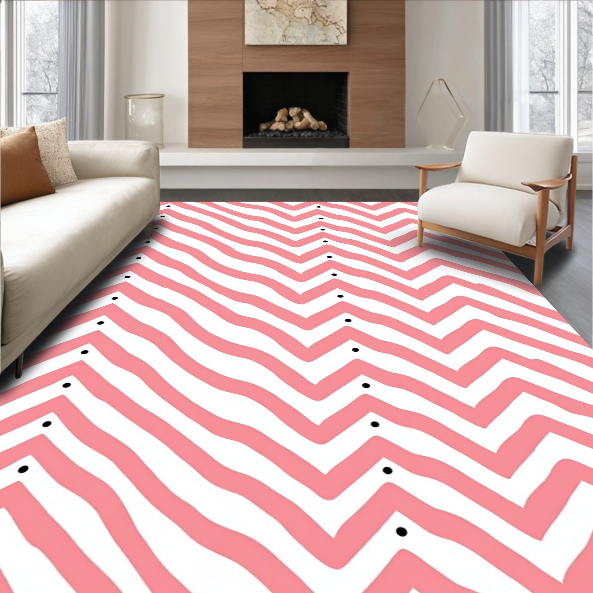 Pink Wave With 2 Rows Dots Rug
