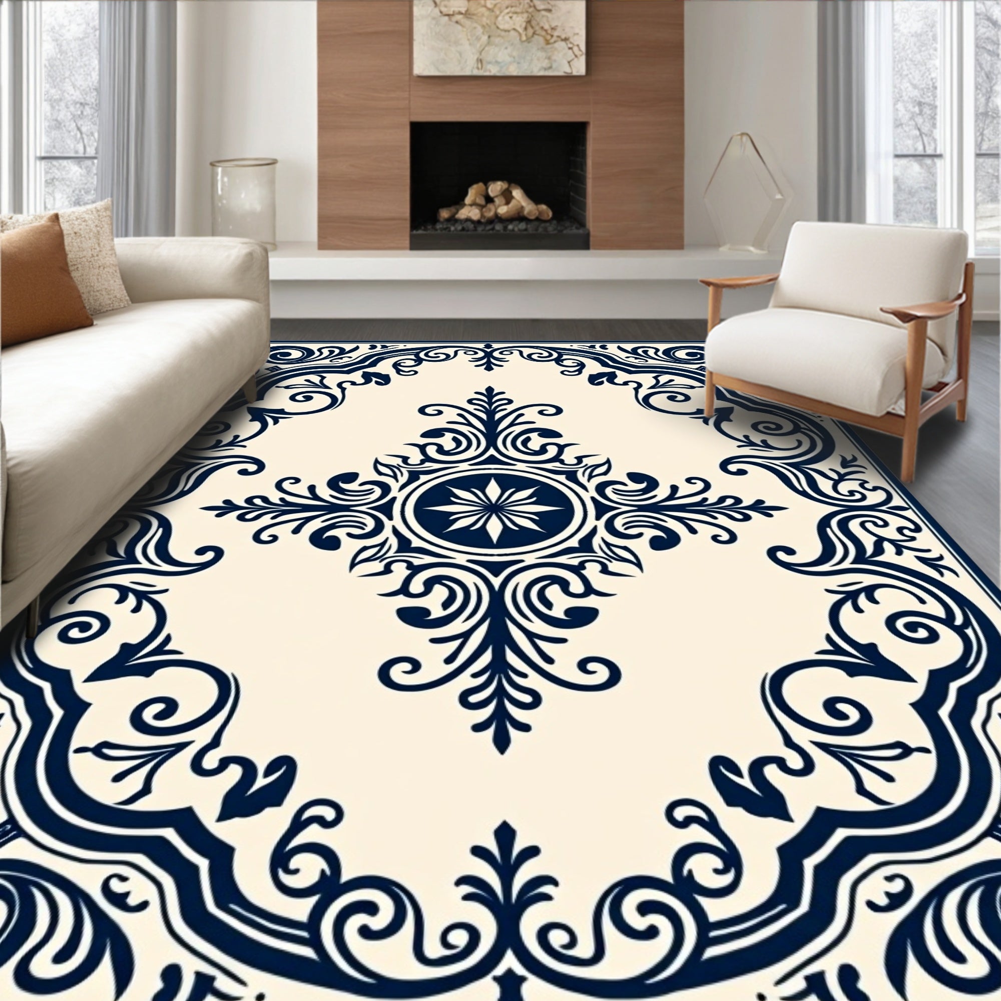 Classic Ornate Scrollwork Pattern Rug