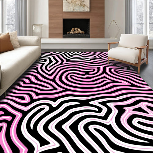 Abstract Pink White Lines Rug