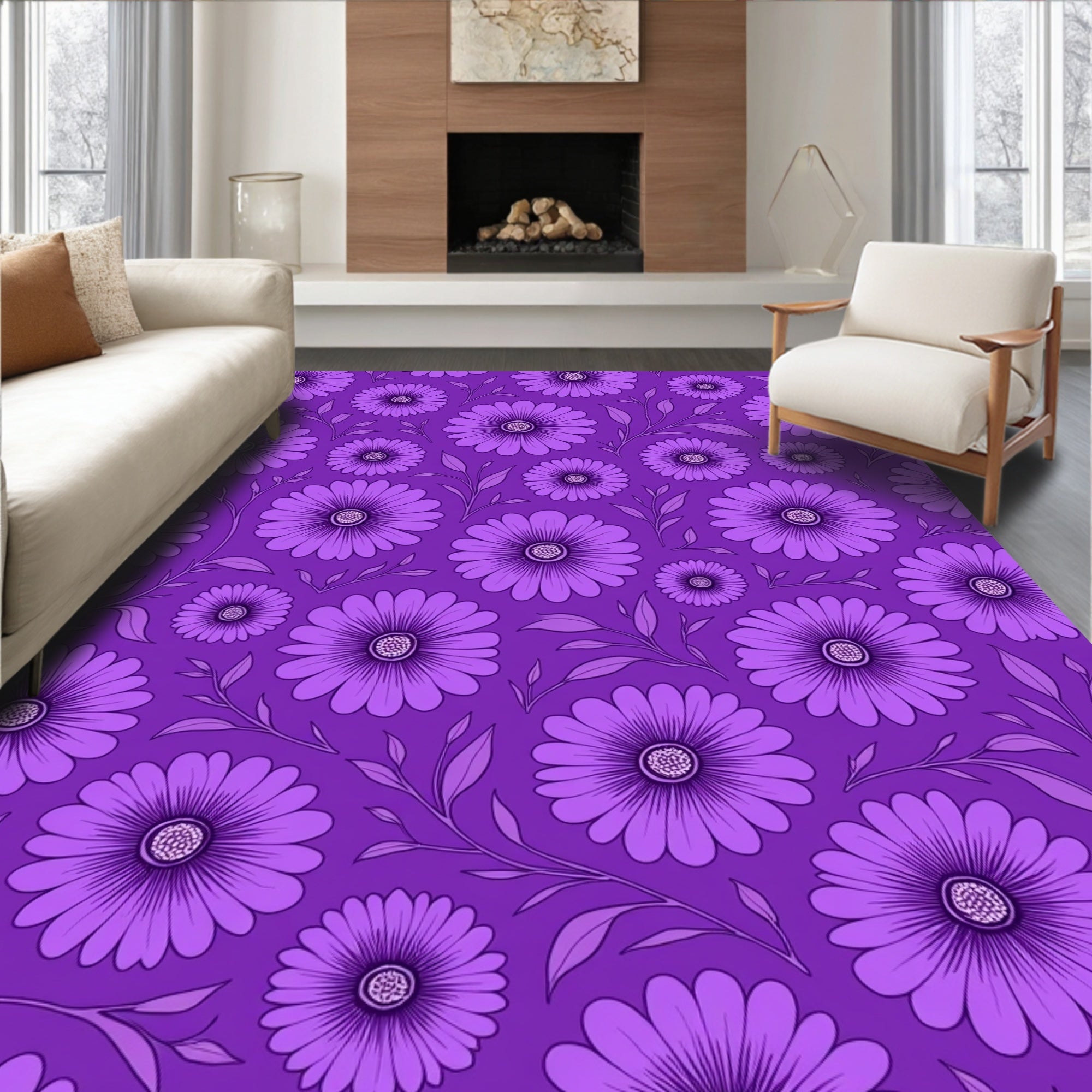 Purple Floral Vine Pattern Rug