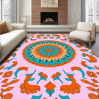Mandala Inspired Orange Teal Pattern Rug