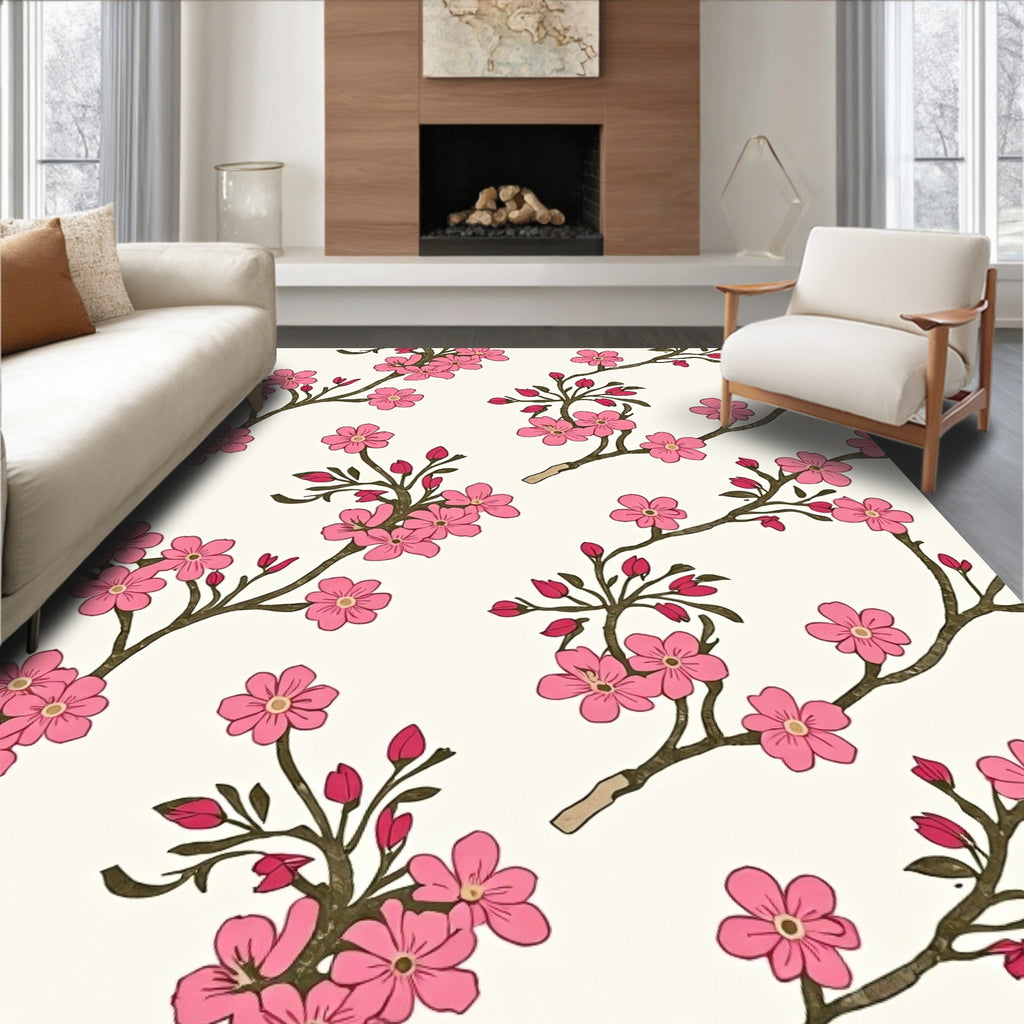 Pink Blossom Branches Detailed Pattern Rug