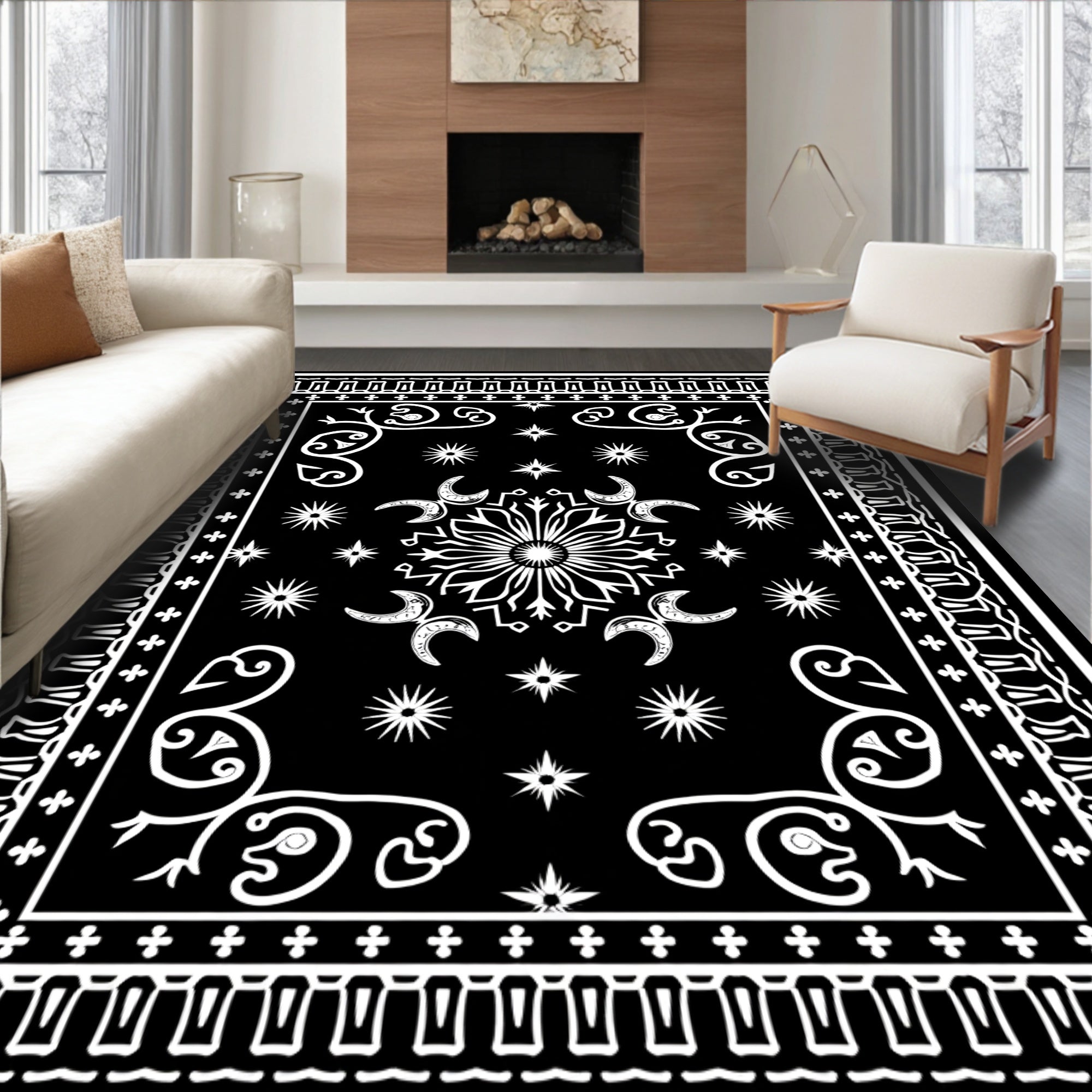 Whimsical Celestial Starburst Tattoo Design Rug