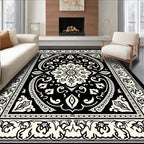 Black Floral Medallion Border Rug