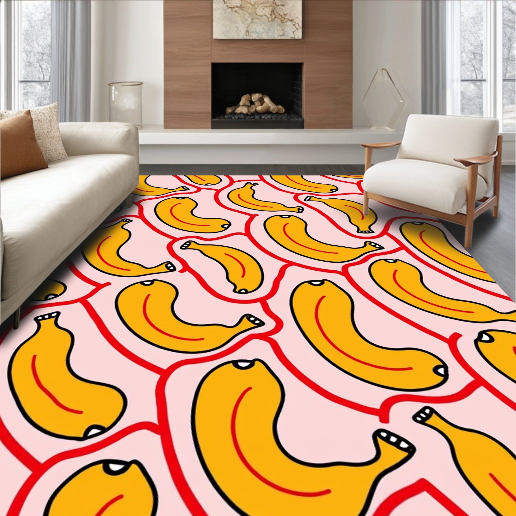 Bold Banana Patterned Pink Rug