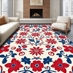 Red Blue Floral Pattern Design Rug