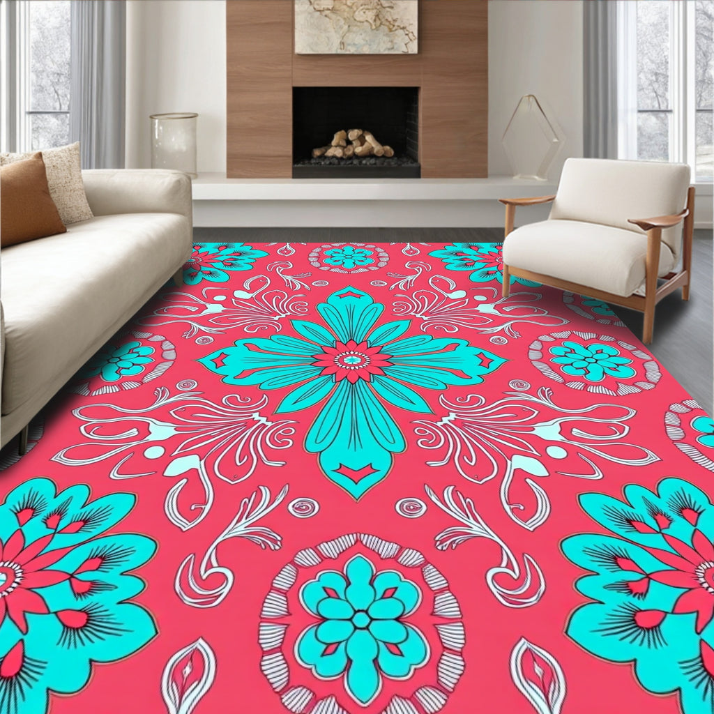 Vibrant Floral Symmetry Pattern Rug