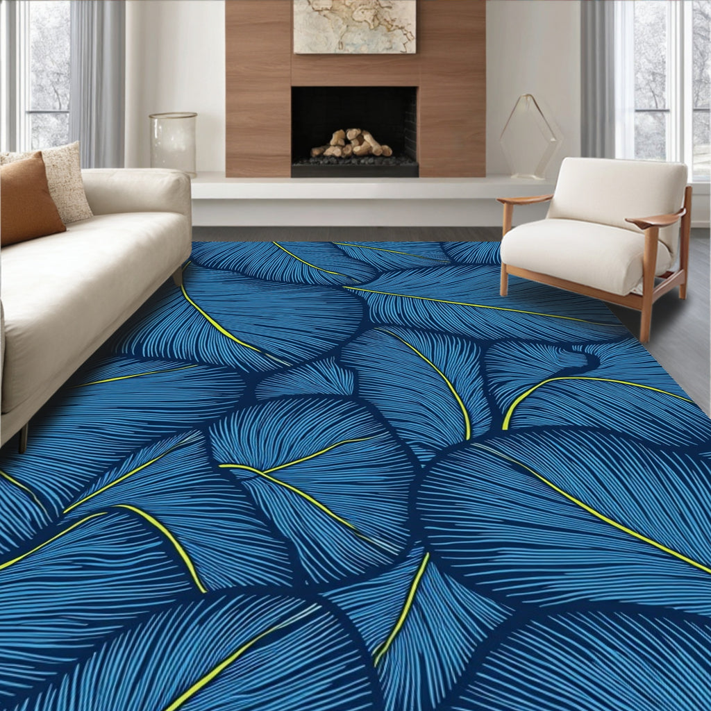 Navy Blue Feather Pattern Rug