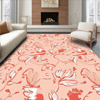 Coral and White Floral Swirl Pattern Rug