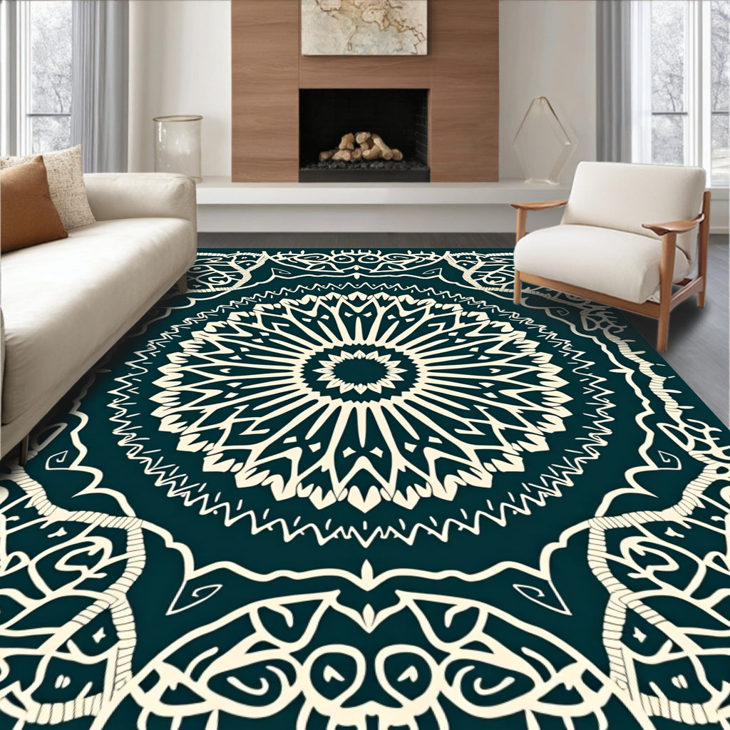 Intricate Mandala Geometric Cream Rug