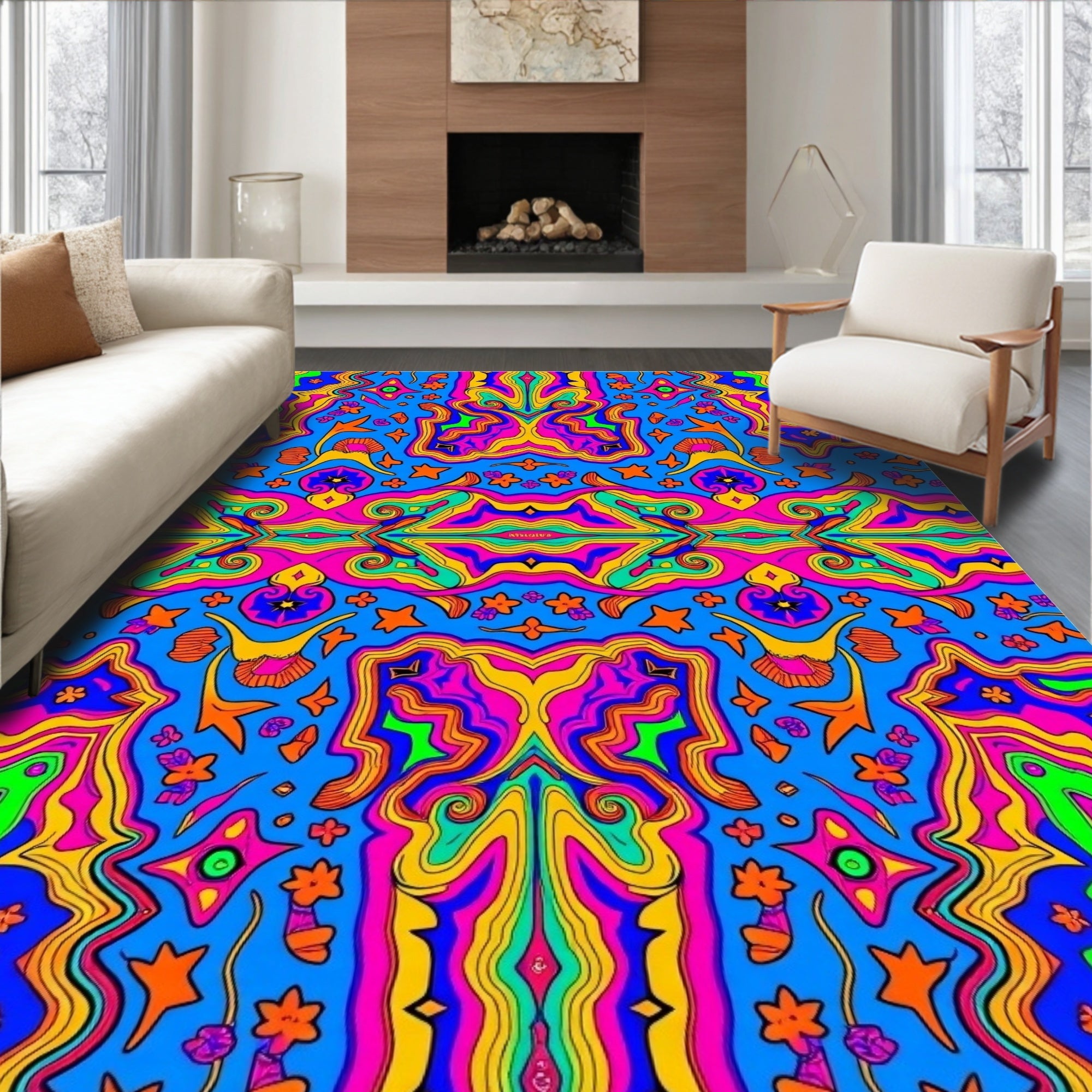 Psychedelic Swirl Floral Abstract Design Rug