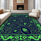 Green Floral Vine Patterned Rug