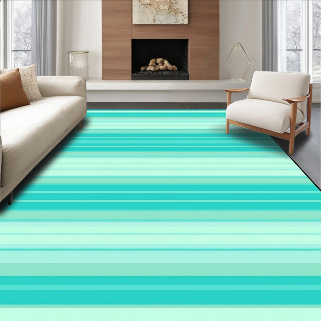 Aqua Tones Striped Pattern Rug