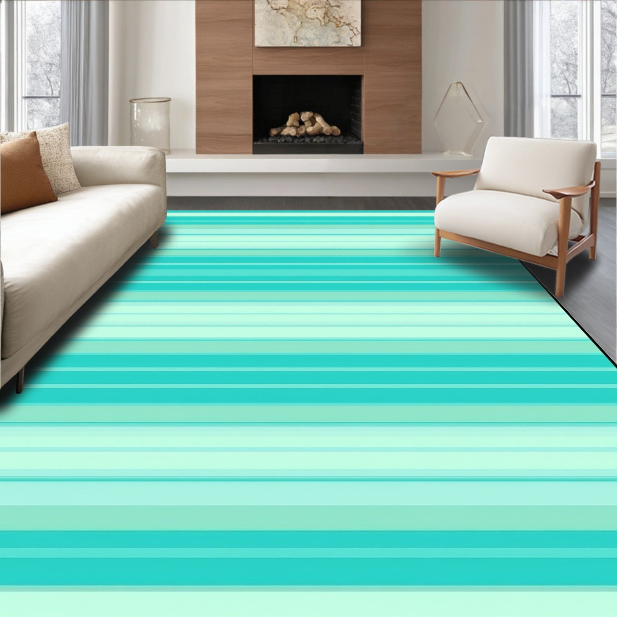 Aqua Tones Striped Pattern Rug