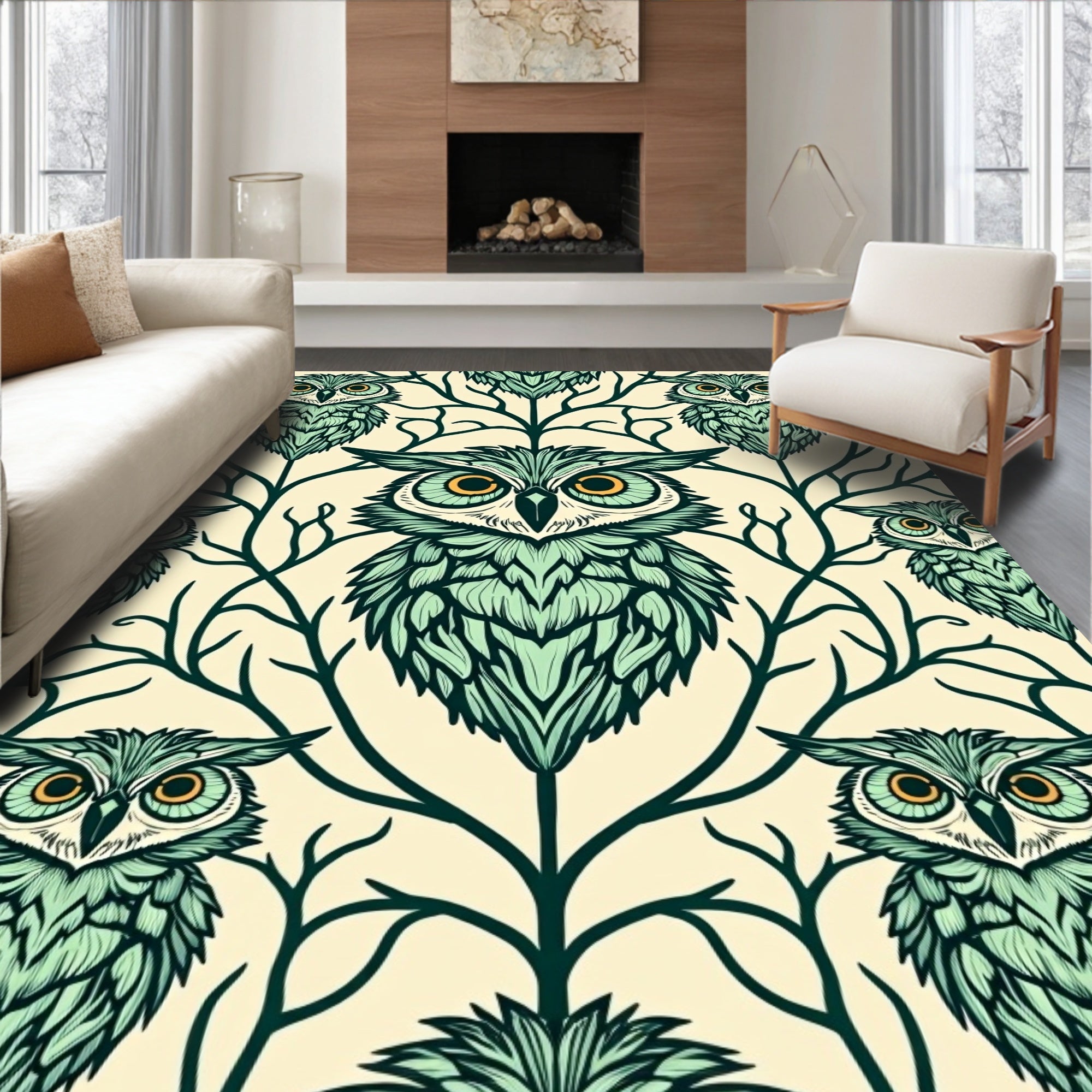 Wise Owl Tree Pattern Design Rug