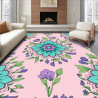 Mandala Floral Design With Teal Accents Rug