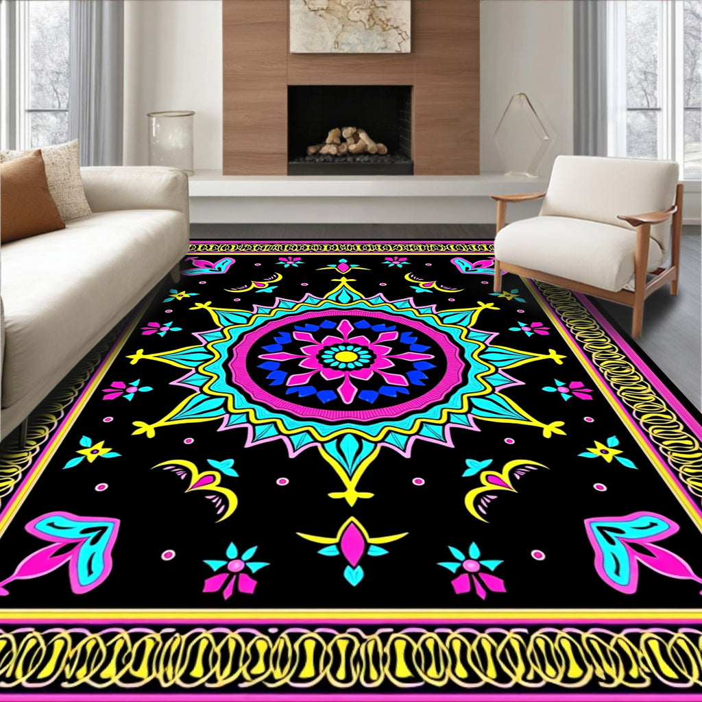 Vibrant Mandala Floral Geometric Rug