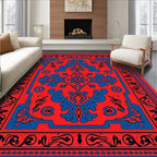 Bold Geometric Red Blue Pattern Design Rug