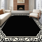 Black Cream Ornate Border Design Rug