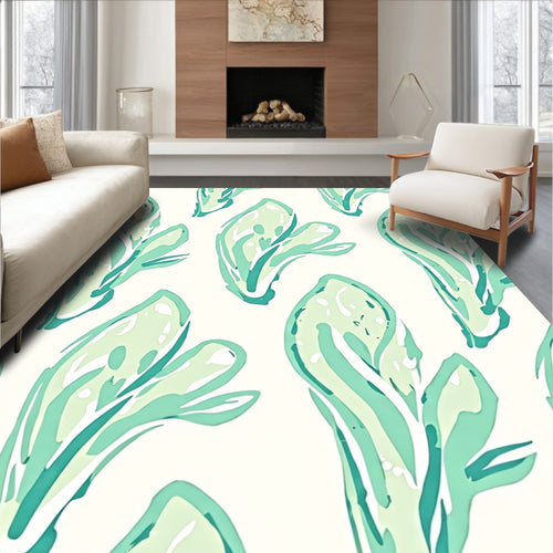Abstract Green Leaf Pattern Rug