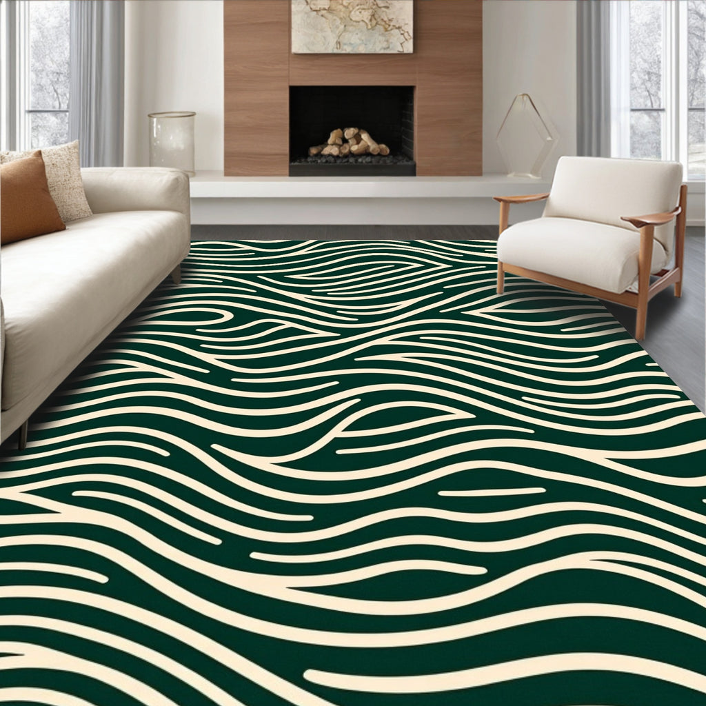 Wavy Lines Flowing Cream Pattern Rug
