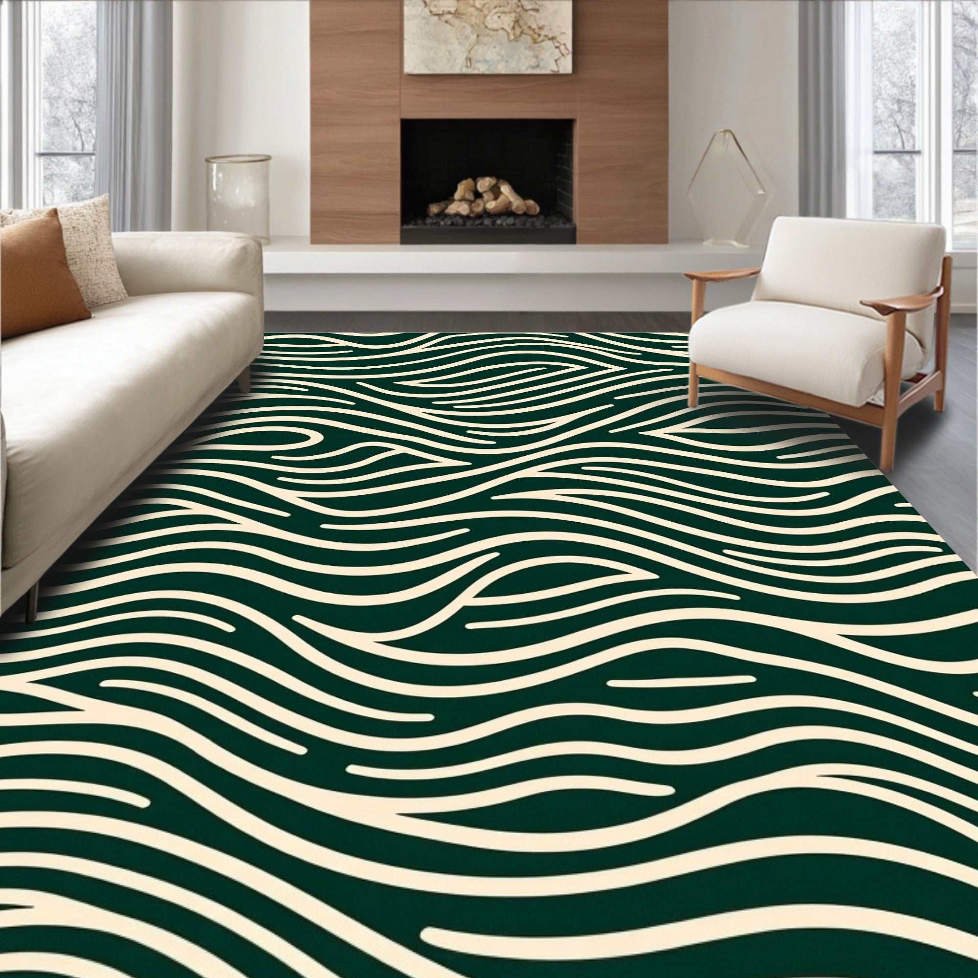 Wavy Lines Flowing Cream Pattern Rug