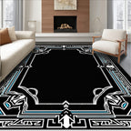 Bold Art Deco Black White Turquoise Frame Rug