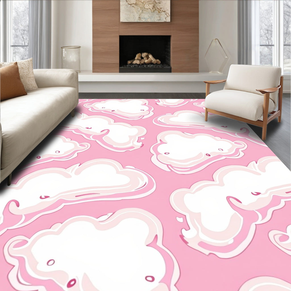 Pink Clouds Whimsical Pattern Rug