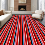 Vibrant Red Blue Stripe Pattern Rug