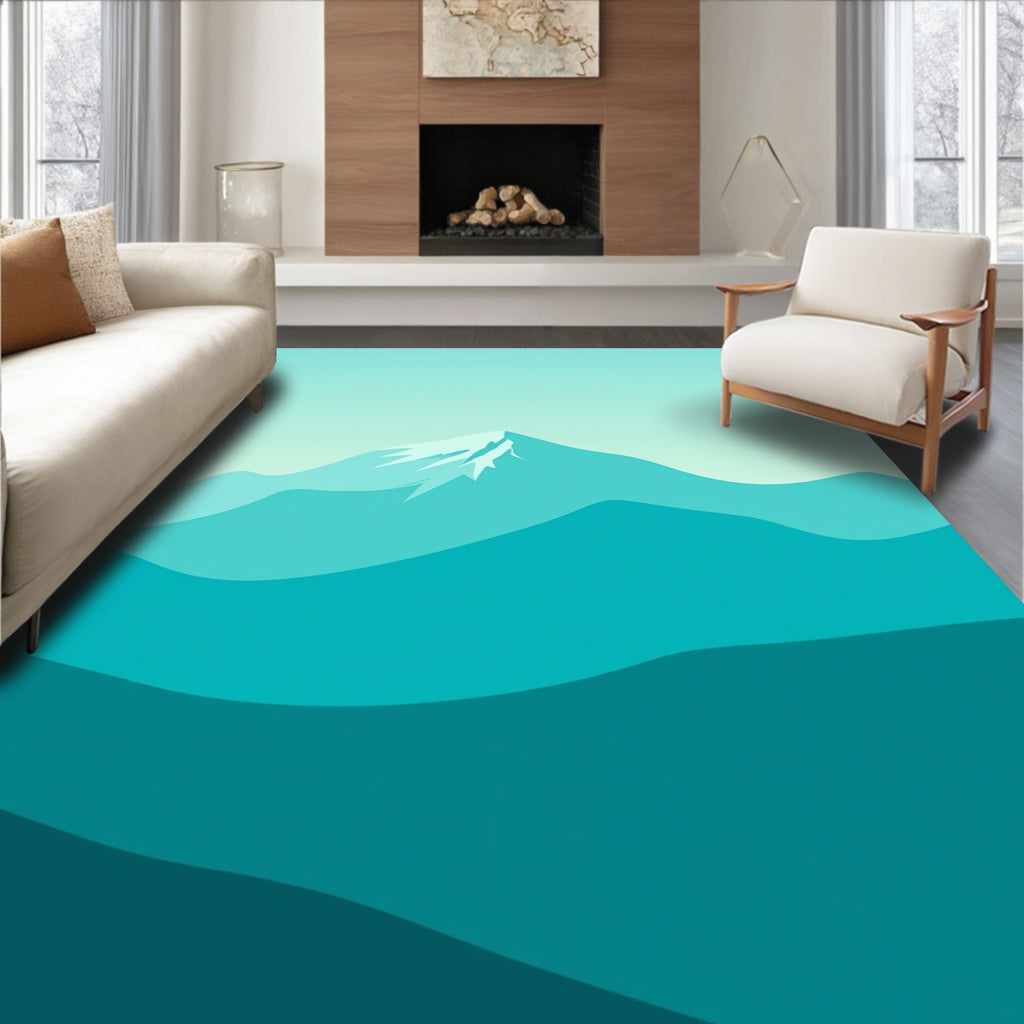 Misty Mountain Panorama Teal Rug